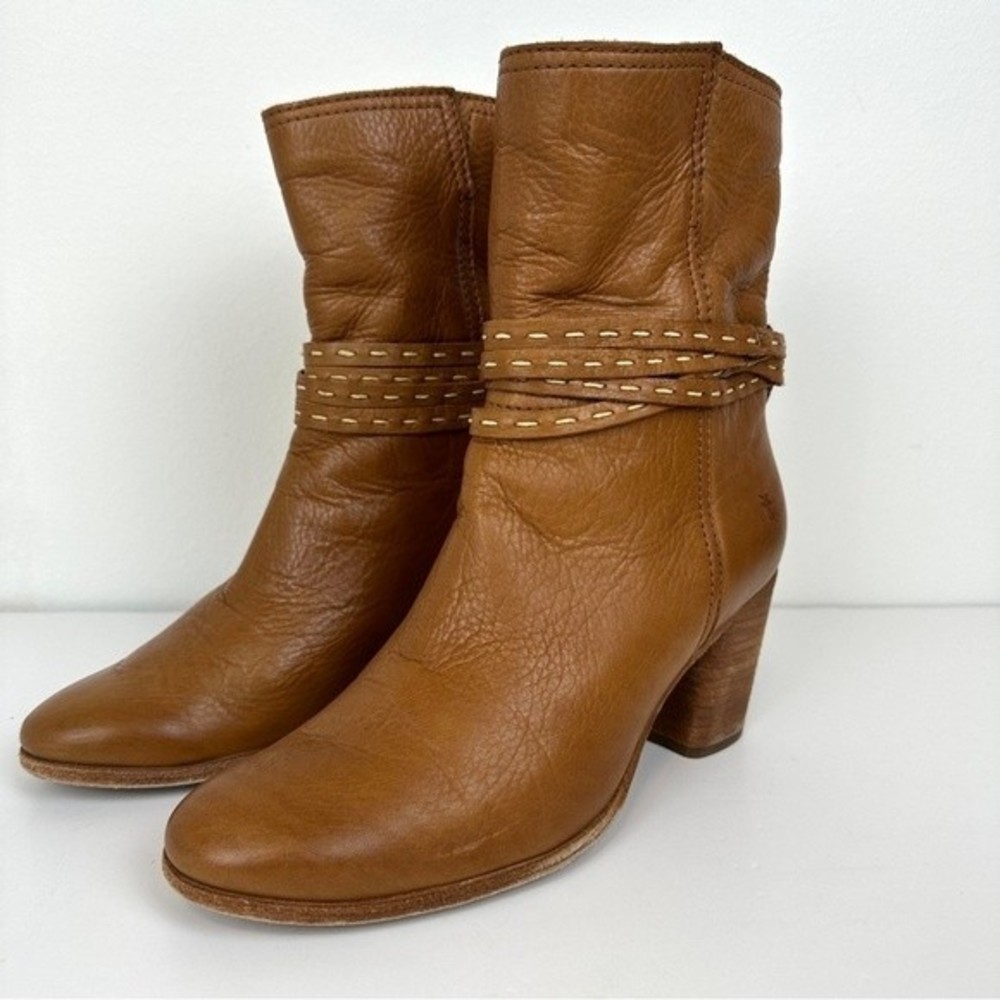 Frye Womens Naomi Pickstitch Mid Boots Leather Whiskey - Picture 3 of 11
